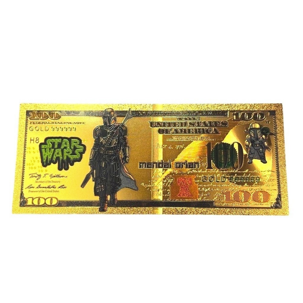 Star Wars The Mandalorian Din Djarin Alt2 Gold Foil Plated $100 Bill Collectible